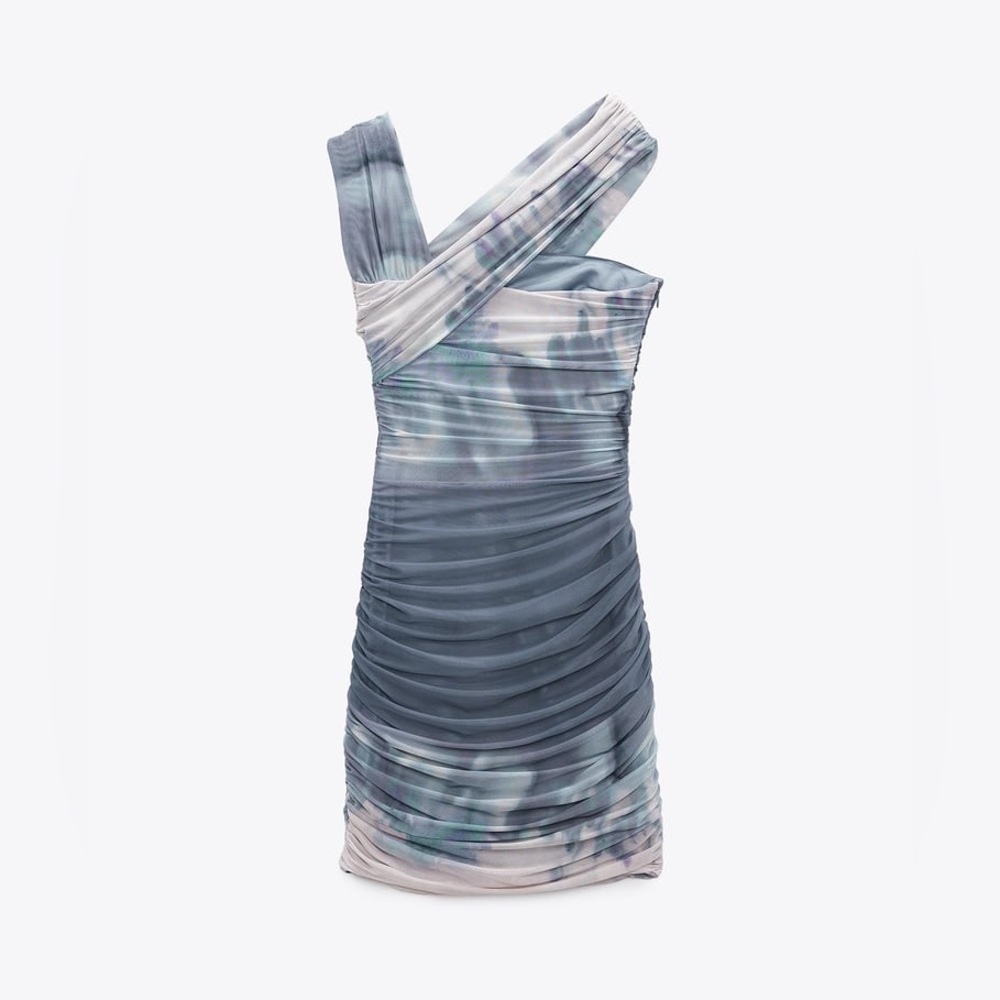 Zara Asymmetrical Printed Tulle Dress - Picture 7 of 13